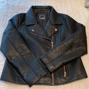Faux Leather Motto Jacket